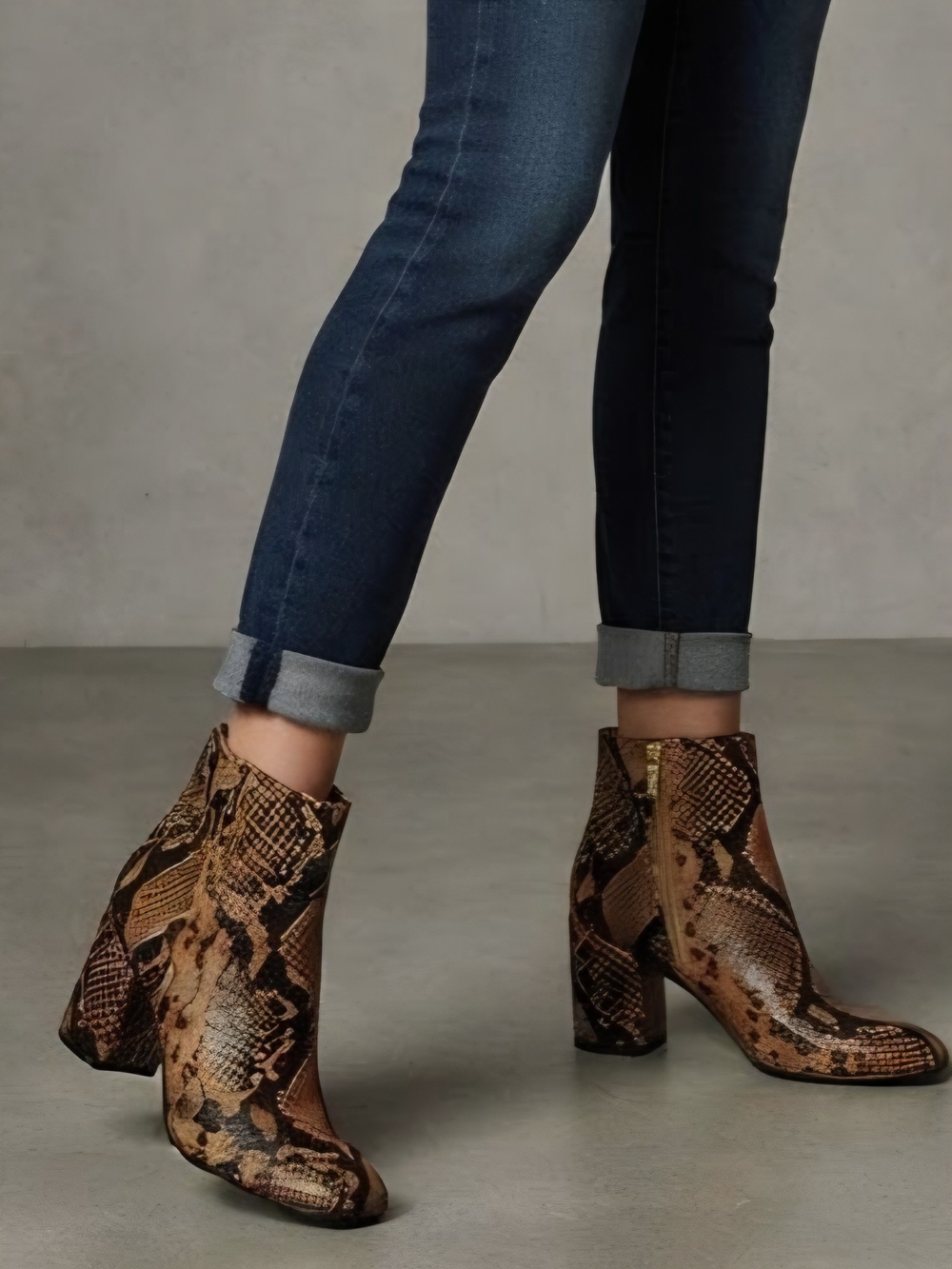 Franco Sarto Snake-Print Ankle Booties in Brown Size 9